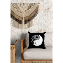 Ying Yang Zodyak Desenli Çift Yön Dijital Baskılı Dekoratif Kırlent Kılıfı Yastık Kılıfı 39x39cm Çok Renkli