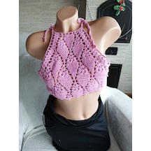 El Örgüsü Bayan Crop Pembe