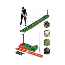 Walke Golf Putt Matı Ahşap Otomatik Top Dönüşlü Golf Antrenman Seti 3 Toplu 2 Delikli Yeşil