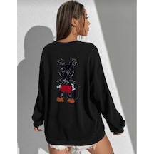 Hunors Sportswear & Company Miki Maouse Baskılı Unisex Model Pamuklu Bisiklet Yaka Sweatshirt SIYAH