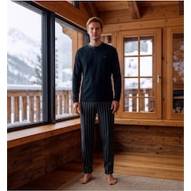 Pijamoni Erkek Microsoft Kumaş Düğmeli Yaka Pijama Takımı Koyu Yeşil