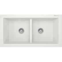 Real Stone Real Stone P019 Nemrut Granit Mutfak Eviyesi Beyaz Tezgah Altı - Üstü 97 x 52 CM Iki Gözlü