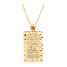 Allah Lafzı Gold Altın Kaplama Dikdörtgen Kadın Kolye Çok REnkli Çok Renkli