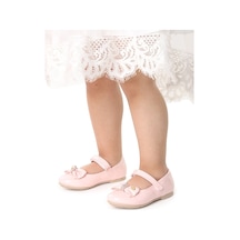 Kiko Kids Cırtlı Fiyonklu Kız Çocuk Babet Ayakkabı Ege 201 Rugan Pudra