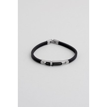 So Chic Metal Detaylı Erkek Deri Bileklik Çelik