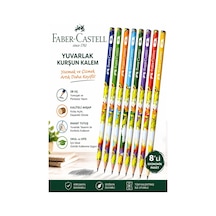 Dinazor Kurşun Kalem 8 Adet Faber Castell Yuvarlak Gövdeli Siyah Kurşun Kalem Yumuşak Yazım Kolay Tutuş Kaliteli Çok Renkli