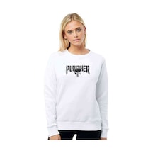 The Punisher Logo Baskılı Beyaz Kadın Sweatshirt (528354243)