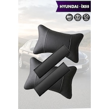 Hyundai İx55 Uyumlu Deri Yastık Set Siyah Lüks Deri Kemer Koruyucu