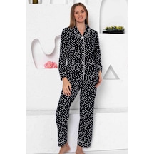 Alimer Kadın Lacivert Kalpli Gömlek Yaka Pijama Takım Edy2764uk-l Lacivert