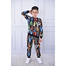 Veramoni Dijital Baskılı Uzun Kollu Sweatshirt Ve Eşofman Alt Üst İkili Takım Oversize Kalıp Füme