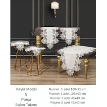Salon Takımı 5 Parça Keten Masa Örtüsü Runner Seti Çeyizlik Kayla Model No 22252 Krem-gold Ckhmtgs1yd1bxapıvky Çok Renkli