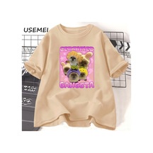 Flood Of Style Sertifikalı Gangsta Komik Kedi Meme T-shirt Erkekler Kadınlar İçin T Goofy Ahh Tee Göm Haki