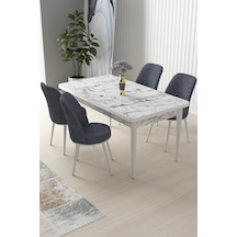 Canisa Nil Serisi 70x110 Sabit Mutfak Masası Takımı Beyaz Mermer Desen Masa 4 Füme Sandalye Masa Beyaz Mermer Desen Sandalye Füme
