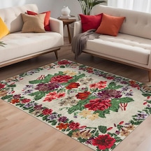 Kadife Kaymaz Pamuk Tabanlı Yıkanabilir Antibakteriyel Salon Halısı 160x230 Çok Renkli