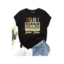 Unisex Siyah Oversize %100 Pamuk Best Of 1981 Baskılı T-shirt Siyah