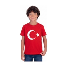Onloox Erkek Kırmızı Erkek Çocuk Kırmızı Pamuklu Bisiklet Yaka Kısa Kollu Regular Türk Bayrağı Baskılı Tişört 4-14 Yaş KIrmızı