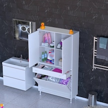 Modilayn Yeni Afra 95x173x32,5 Cm' Lik 1 Çekmece, 3 Göz Sepet, 2 Kapak, 4 Raf Dar Alan Banyo Dolabı Beyaz