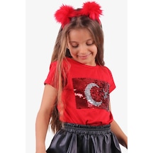 Breeze Çocuk Oynar Pulu Türkiye Bayraklı Tshirt-13372 Kırmızı