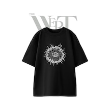 Thewert Eye Spider Web Tasarım Baskılı Ünisex Siyah Oversize T-shirt