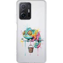 Xiaomi Mi 11t Pro İle Uyumlu Splash Bukalemun Tasarımlı Şeffaf Silikon Kılıf Şeffaf