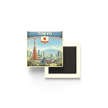 Japonya Tokyo Şehri Temalı Vintage Buzdolap Magneti 9x9 Cm