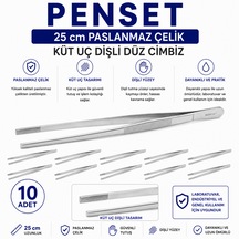 Penset 25 Cm Paslanmaz Çelik - Küt Uç Dişli Düz Cımbız 10 Adet