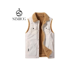 Sımıcg Cepli Erkek Yelek Kalınlaştırılmış Büyük Beden Yelek Bej