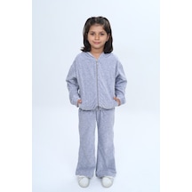 Toontoy Kids Toontoy Kız Çocuk 2'li Takım Kapüşonlu Fermuarlı Cepli Sweatshirt & Beli Lastikli Bol Paça Eşofman Altı - Kadife Kahve