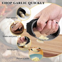 Paslanmaz Çelik Sarımsak Presi, 2024 Mutfak Sarımsak Presi Kırıcı Soyucu Ve Temizleme Fırçası İle Mutfak Alet Seti, Sarımsak Ezmek İçin Mutfak Aletleri Siyah