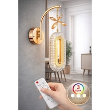 Elips Model Sarkıt 3 Renk Gold Kaplama Oturma Yatak Çocuk Odası Duvar Led Aplik Kumandalı Altın