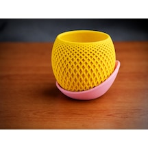 3d Baskı Küre Saksı - Kafes Dokulu İki Parçalı Dekoratif Saksı - Sarı-pembe