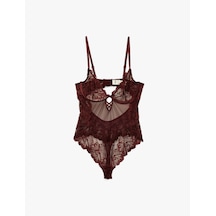 Koton Dantel Detaylı V Yaka Askılı Bodysuit Bordo 6wlk00010mk Bordo