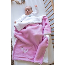 Bebek&çocuk Battaniye 80x100 CM Nakışlı Müslin Kuzu Tüyü Battaniye Açık Pembe