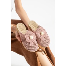 Moda Devrin Pudra Önü Kapalı Papyon Hasır Örgü Dış Mekan Ve Ev Terliği