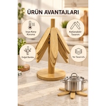 Bambu Katlanabilir Nihale Seti 3 Lü Standlı Tencere Tava Çaydanlık Altlığı Isıya Dayanıklı Tezgah Koruyucu Diğer