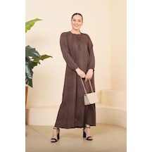 Kadin Buyuk Beden Çıtır Desen Uzun Anne Günlük Elbise 001