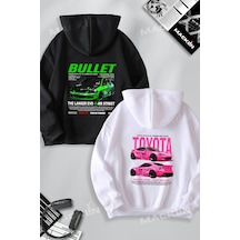 Macklin Sevgili Çift Kombin Hızlı Ve Öfkeli Bullet & Suki Evo Ix Sırt Baskılı Kapüşonlu Sweatshirt 2li Takım Siyah Beyaz Mck1419 Çok Renkli