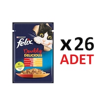 Purina Felix Çifte Lezzet Sığır Etli ve Kümes Hayvanlı Konserve Kedi Maması 26 x 85 G