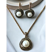 Kristal Taşlı Inci Kolye Ve Küpe Seti Fayra-a8056set Gri