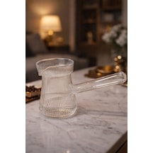 Isıya Dayanıklı Cam Cezve Çizgili 400 Ml, 10 Cm Yükseklik, Cam Türk Kahvesi Cezvesi