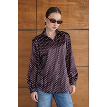 Verymoda Puantiyeli Saten Gömlek - F2076 Kahve