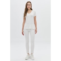 Daido Kadın Basic V Yaka T-shirt 5980 Ekru Ekru
