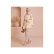 Unika Boutique Çiçekli Düğmeli Panço Bej