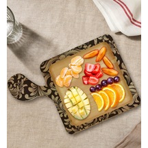 Bk Gift Retro Motif Tasarımlı Kare Şeklinde Doğal Ahşap Servis Ve Sunum Tabağı Model 6