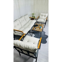 Madame Home Begonvil Balkon, Bahçe - Metal Kanepe Koltuk Takımı 3+1+1 + Sehpa Krem