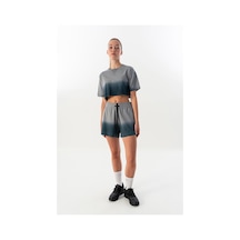 Maraton Comfort Kadın Bisiklet Yaka Gri Crop Top Gri