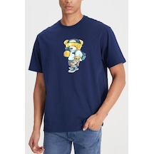 Medinenur Unisex Peluş Ayı Baskılı Bisiklet Yaka Tshirt Lacivert