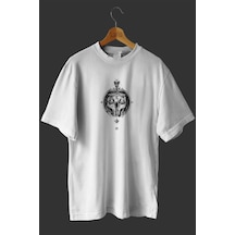 Noıssey -wed Terazi Kuru Kafa Tasarım Baskılı Oversize T-shirt Tişört Beyaz