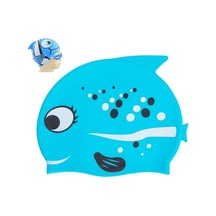 Kulak Koruma Küçük Balık Desenli Dalış Şapkası Çocuk Silikon Yüzme Şapkası K Mavi