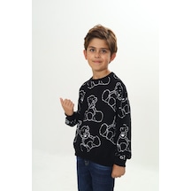 Toontoy Kids Toontoy Erkek Çocuk Relax Fit Bisiklet Yaka Düşük Omuz Baskılı Sweatshirt - 2 İplik Siyah